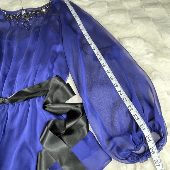 š„NWT ($120) Adrianna Papell Beaded Bishop Sleeve Sheer Chiffon Feminine Blouse - Picture 14 of 16